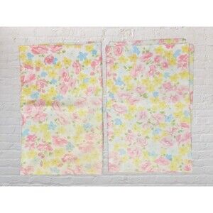 Vtg 80s Cannon Floral Set 2 Standard Pillowcases Pink Yellow Roses MCM Cottage